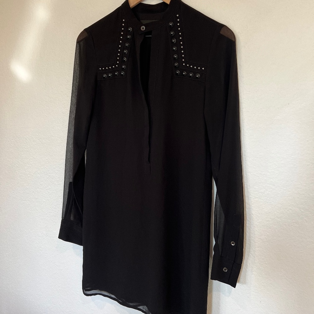 Diesel Black Gold sheer sleeve studded collar mini dress